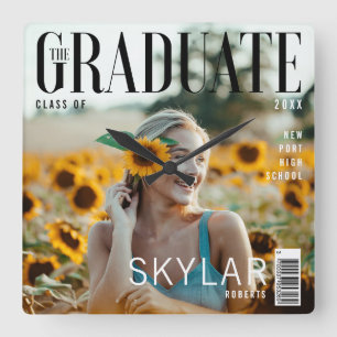Trendy Magazine Cover Inspired Graduation Quadratische Wanduhr