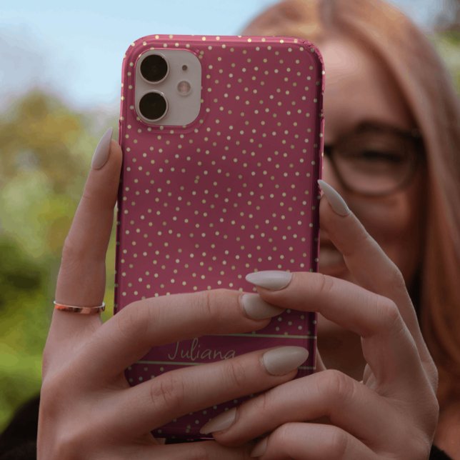 Trendy Magenta & Gold Confetti Dots Personalisiert Case-Mate iPhone Hülle (Von Creator hochgeladen)