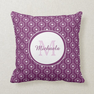 Trendy Magenta Mit Monogramm Name Lila Herzpunkte Kissen