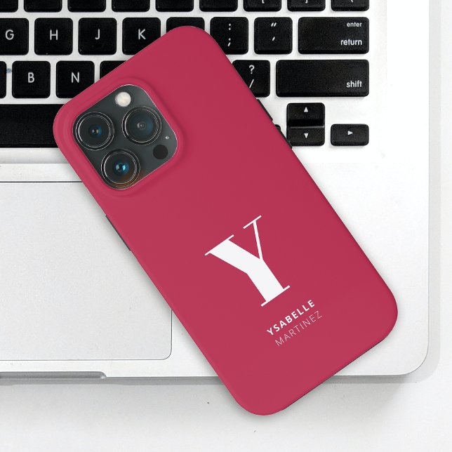 Trendy Magenta Monogram Name iPhone Hülle (Von Creator hochgeladen)