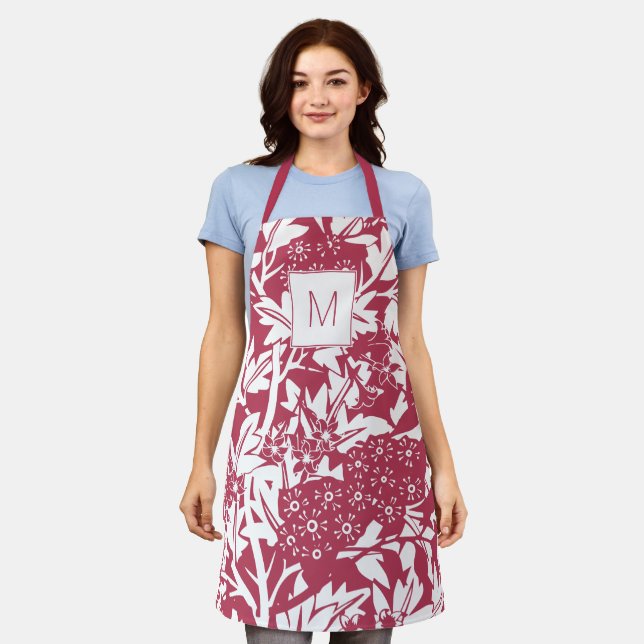 Trendy Magenta William Morris Floral Monogram Schürze (Getragen)