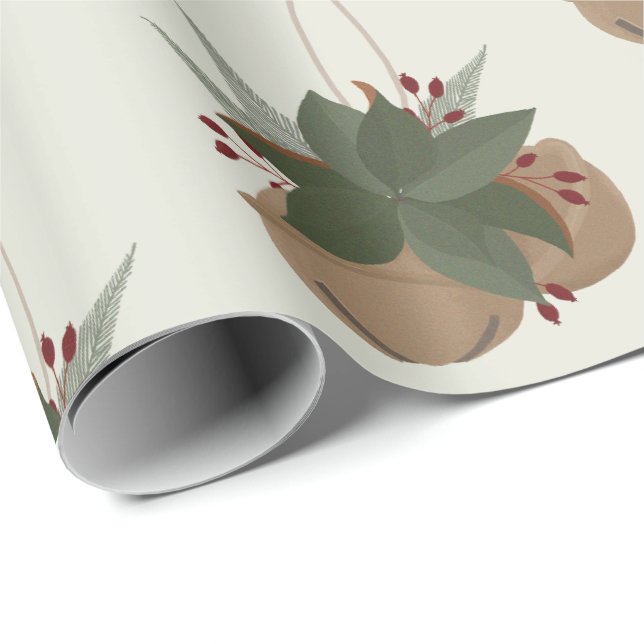 Trendy Magnolia Spray und Weihnachtsglocken Design Geschenkpapier (Rolleneckpunkt)