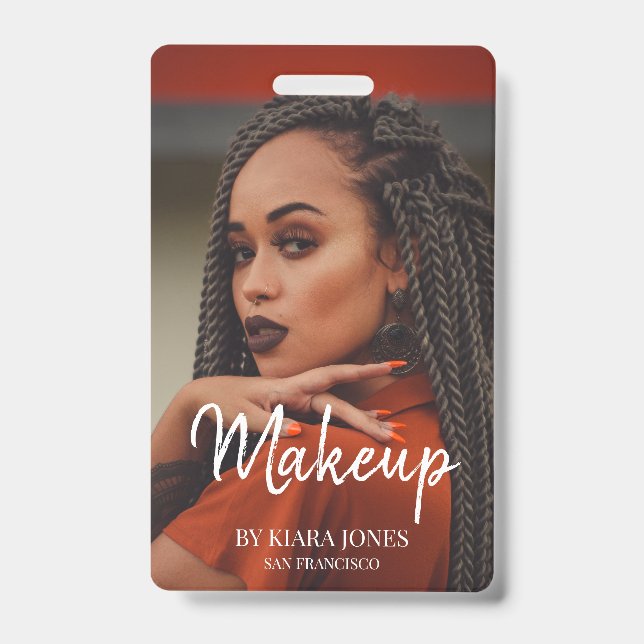 Trendy Makeup Artist Foto White Script Ausweis (Vorderseite)
