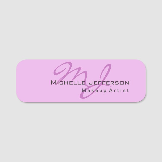 Trendy Makeup Artist Lilac & Orchid Color Monogram Namensschild (Vorderseite)