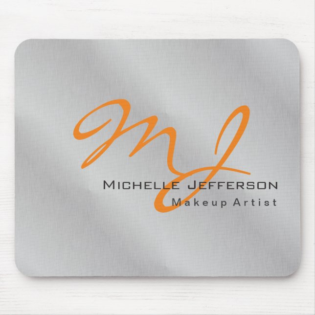 Trendy Makeup Artist Silver Gray Orange Monogram Mousepad (Vorne)