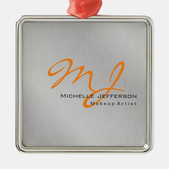 Trendy Makeup Artist Silver Gray Orange Monogram Ornament Aus Metall (Vorne)