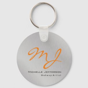 Trendy Makeup Artist Silver Gray Orange Monogram Schlüsselanhänger