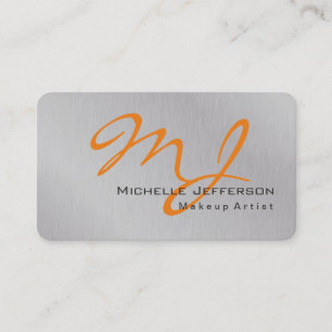 Trendy Makeup Artist Silver Gray Orange Monogram Visitenkarte