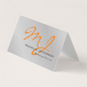 Trendy Makeup Artist Silver Gray Orange Monogram Visitenkarten