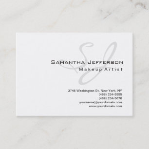 Trendy Makeup Artist White Gray Monogram Visitenkarte
