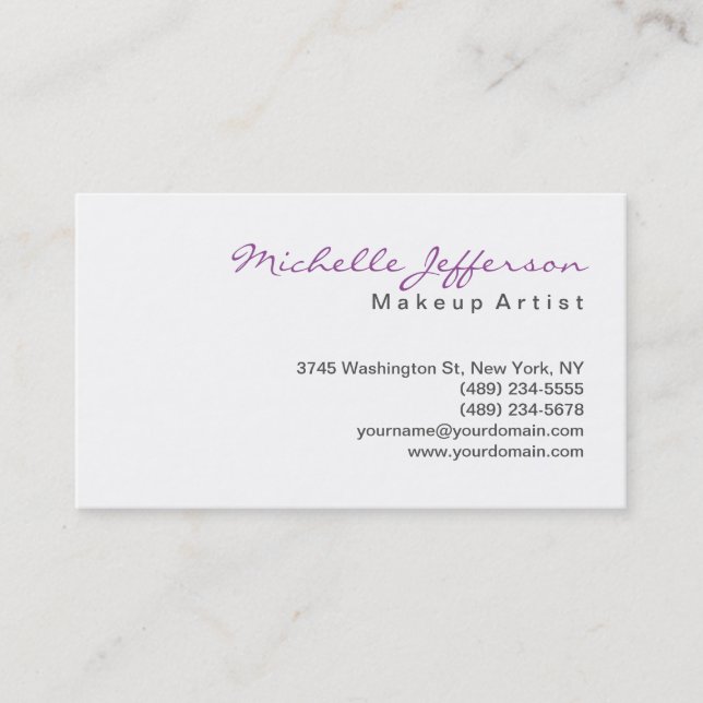 Trendy Makeup Artist White Stylish Business Card Visitenkarte (Vorderseite)