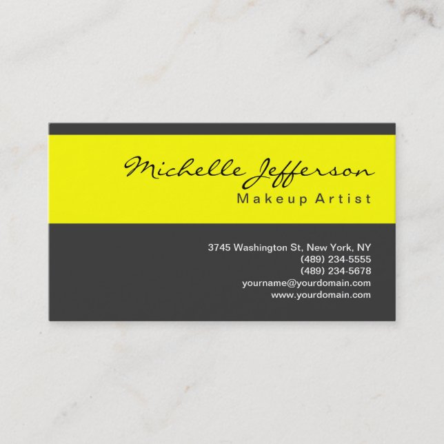 Trendy Makeup Artist Yellow Gray Business Card Visitenkarte (Vorderseite)