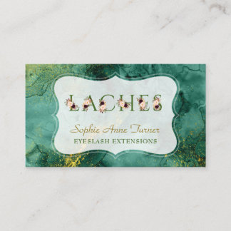 Trendy Malachite Floral Letter EyeLash Extensions Visitenkarte