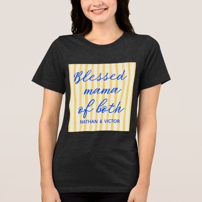 Trendy “Mama of Both” Custom Kids’ Names Tri-Blend Shirt (Vorderseite)