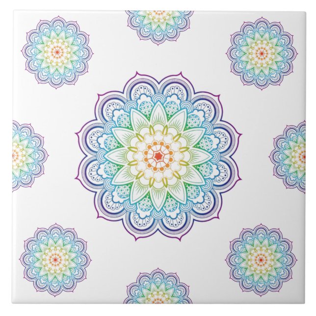 Trendy Mandala Datura Blume Mosaik Keramik Tile Fliese (Vorderseite)
