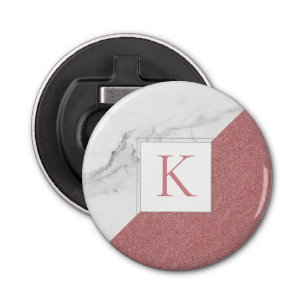 Trendy Marble Blush Pink Glitzer Girly Monogram Flaschenöffner