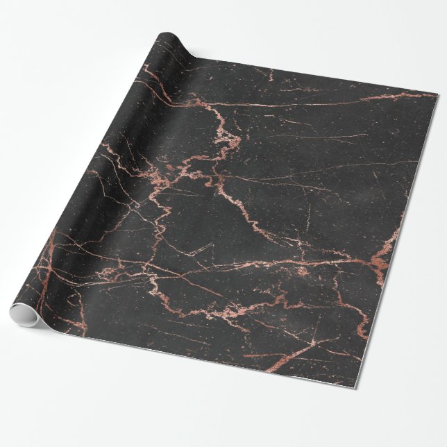 Trendy Marble Pink Black Glossy Geschenkpapier (Ungerollt)