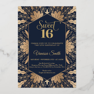 Trendy Marine und reale Goldfolie 16 . Geburtstag  Folieneinladung