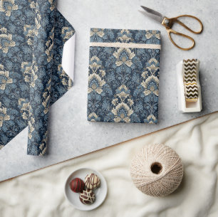 Trendy marineblau und beige Zierdamast Geschenkpapier