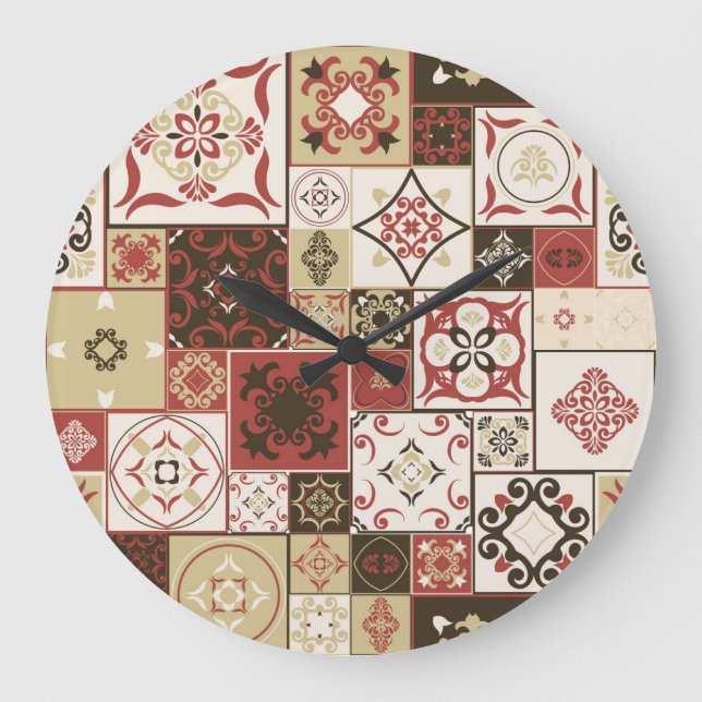 Trendy Marsala marokkanisches Muster Große Wanduhr (Vorderseite)