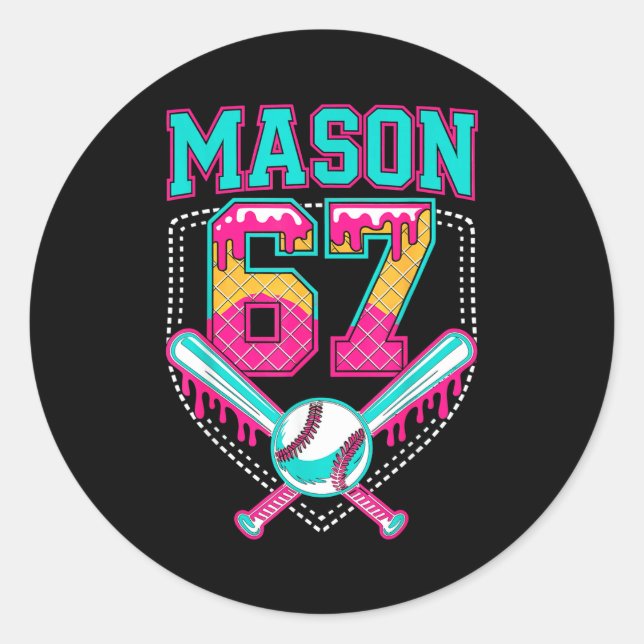 Trendy Mason 67 Mem Ice Cream Drip Baseball Birthd Runder Aufkleber (Vorderseite)