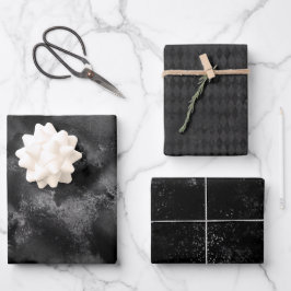 Trendy Matte Black und Gray Grunge Texture Geschenkpapier Set