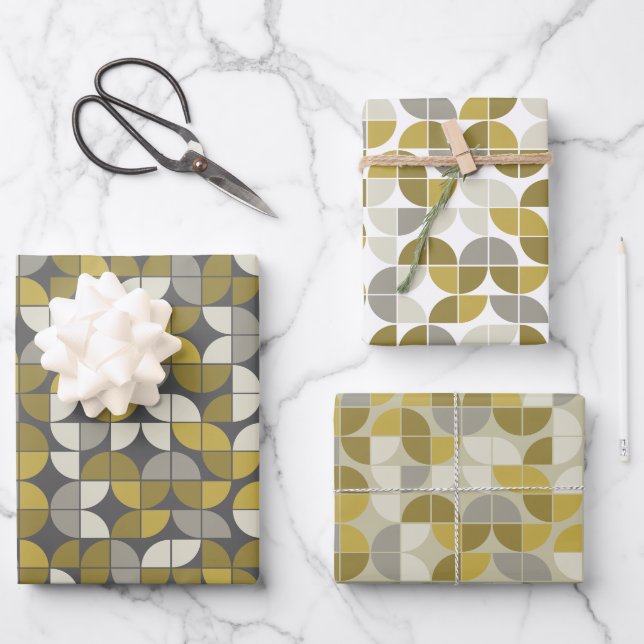 Trendy MCM Halbmond Muster - schwarz und schwarz Geschenkpapier Set (Vorderseite)