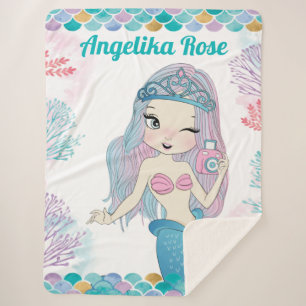 Trendy Mermaid mit Coral Reef Blanket für ein Mädc Sherpadecke