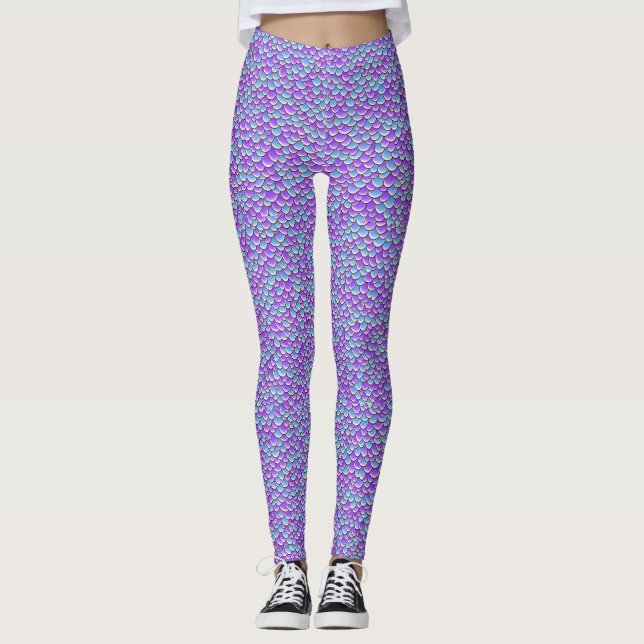 Trendy Mermaid Schwanz Lila Fischskala Muster Leggings (Vorderseite)