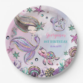 Trendy Mermaid, Sea Turtle & Narwhal Geburtstag Pappteller