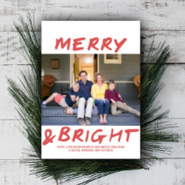 Trendy Merry and Bright Foto Card | Rot Feiertagskarte