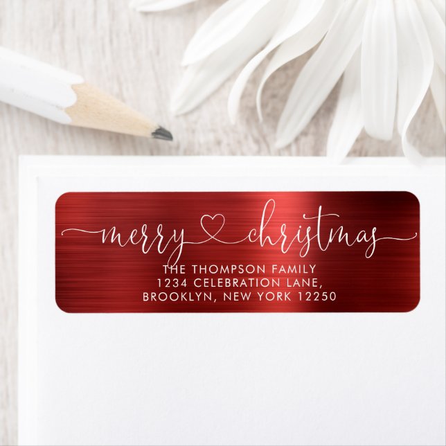 Trendy Merry Christmas Heart Script Metallic Red (Insitu)