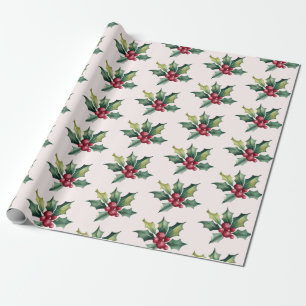 Trendy Merry Christmas Holly und Berries Pattern Geschenkpapier