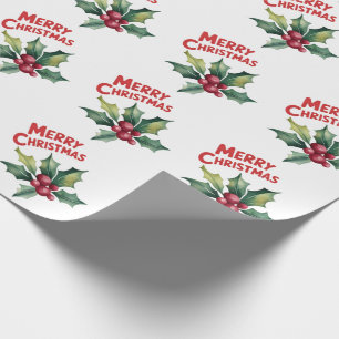 Trendy Merry Christmas Holly und Berries Pattern Geschenkpapier