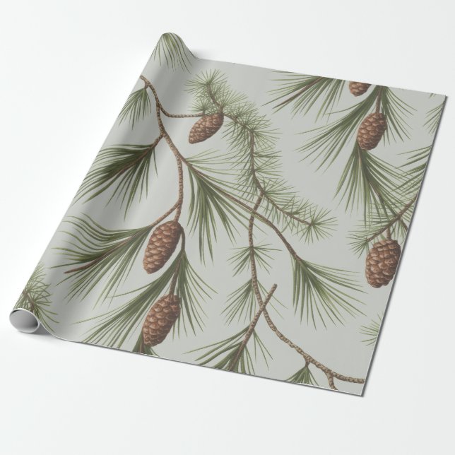 Trendy Merry Christmas Pine Cones and Branches     Geschenkpapier (Ungerollt)