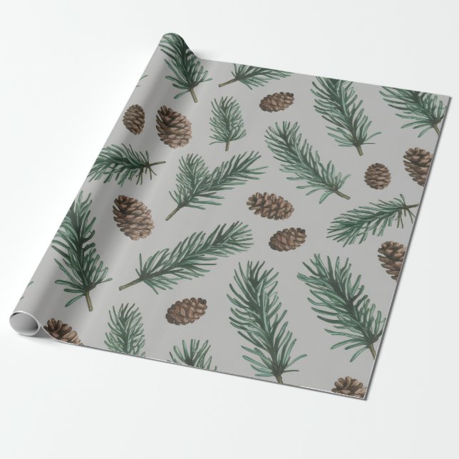 Trendy Merry Christmas Pine Cones and Branches     Geschenkpapier (Ungerollt)