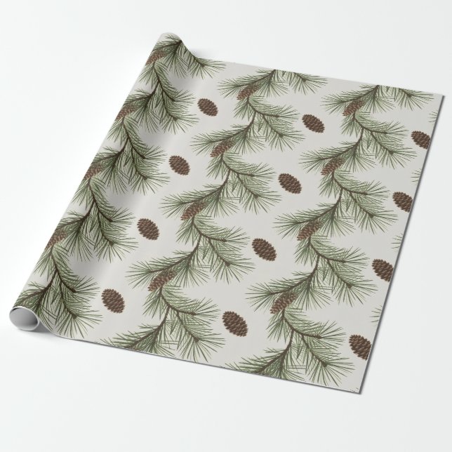 Trendy Merry Christmas Pine Cones and Branches     Geschenkpapier (Ungerollt)