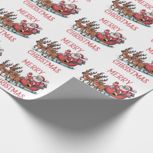 Trendy Merry Christmas Santa Sleigh Reindeer Geschenkpapier