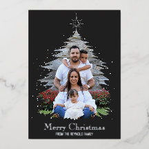 Trendy Merry Christmas Tree Silhouette Foto Gray