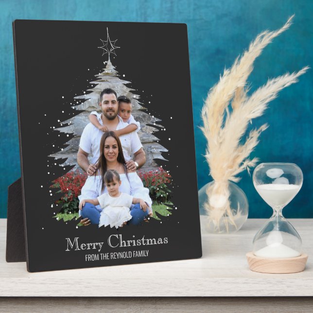 Trendy Merry Christmas Tree Silhouette Foto Gray Fotoplatte (Seite)