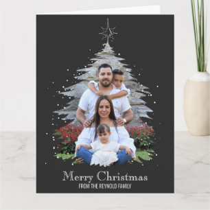 Trendy Merry Christmas Tree Silhouette Foto Gray Karte