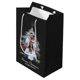 Trendy Merry Christmas Tree Silhouette Foto Gray Mittlere Geschenktüte