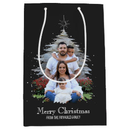 Trendy Merry Christmas Tree Silhouette Foto Gray Mittlere Geschenktüte