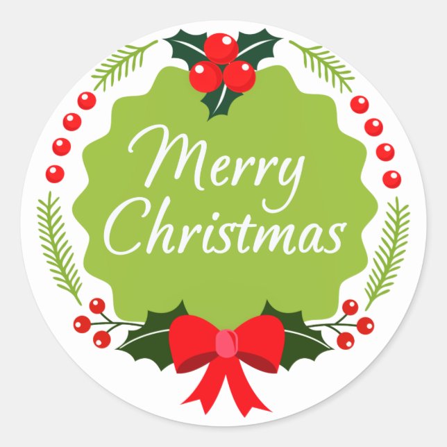 Trendy Merry Christmas Wreath Sticker (Vorderseite)