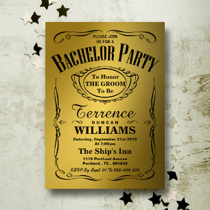 Trendy Metallic Gold Typografy Bachelor Party Einladung