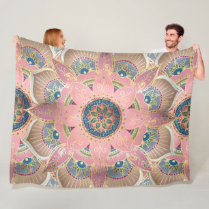 Trendy Metallic Gold und Pink Mandala Design Fleecedecke