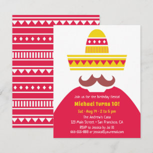 Trendy Mexican Sombrero Mustache Fiesta Party Einladung