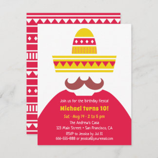 Trendy Mexican Sombrero Mustache Fiesta Party Einladung