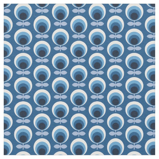 Trendy Mid Century Modern Blue Floral Stoff (Nahaufnahme)