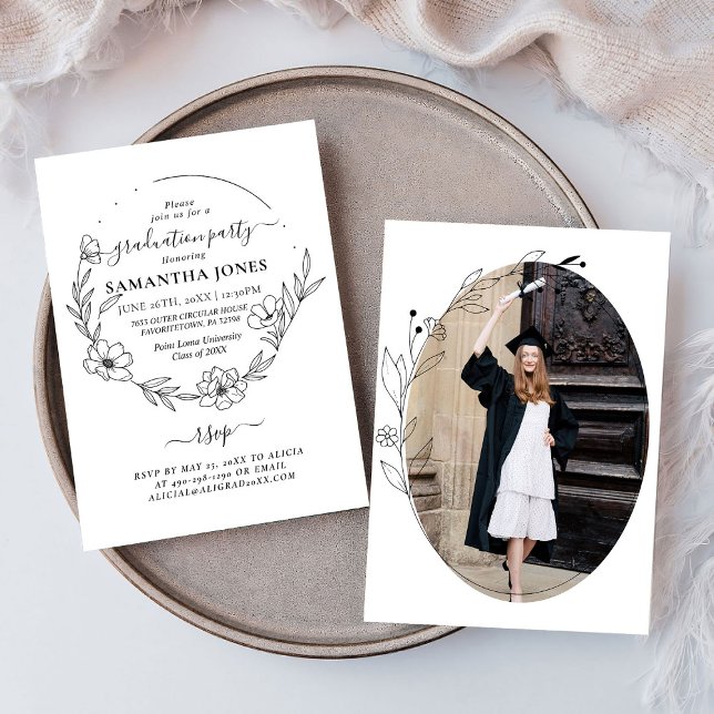 Trendy Minimal Foliage Foto Abschluss Einladung (Von Creator hochgeladen)